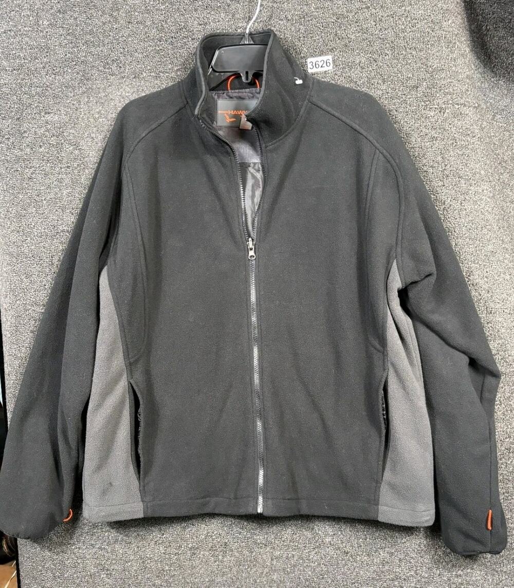 Hawke & Co Fleece Jacket Mens Size L Black Gray full Zip Pockets Athleisure